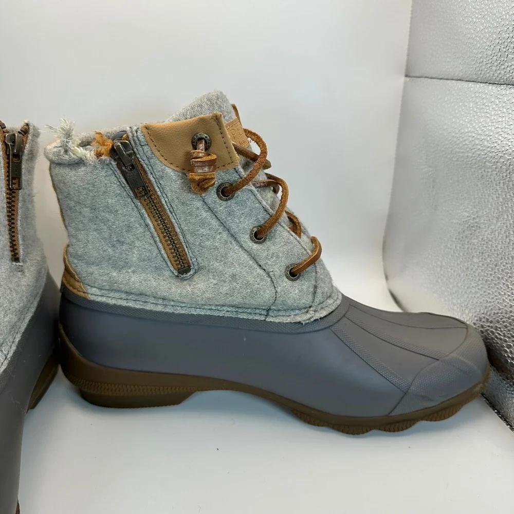 Sperry Saltwater Duck Boots Women 8.5 Grey Wool Rubber Winter Rain Preppy